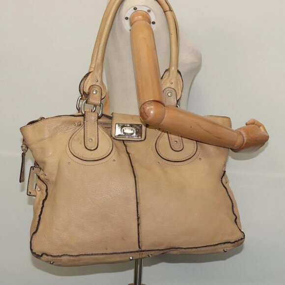 Chloe Paddington Tote Bag Leather Beige Auth am8249 - Picture 3 of 16